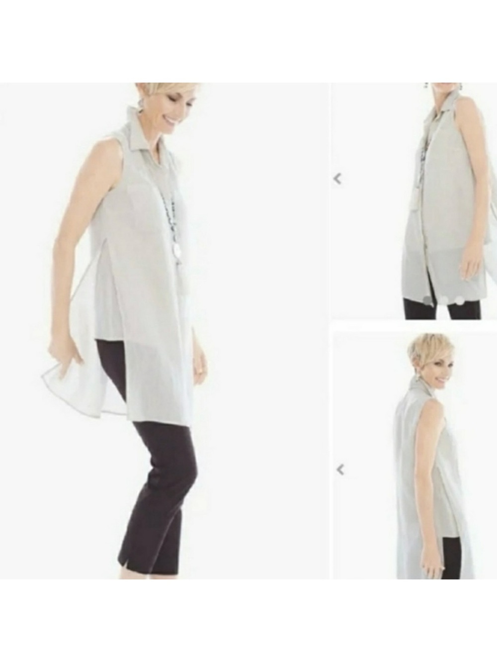 Chico's Sleeveless Linen Button Down Tunic - White Size 2